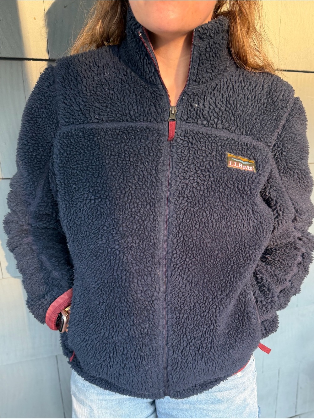 L.L. Bean Women's Navy Mountain Pile Full-Zip Jacket